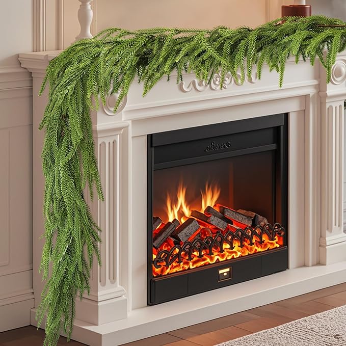 Norfolk Pine & Cedar Garland Set - 4x 6FT Realistic Artificial Cedar Garland Christmas Greenery for Mantle, Staircase, Indoor/Outdoor Holiday Decor Lush Evergreen