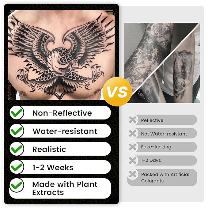 2 Sheets Semi Permanent Tattoos, Temporary Tattoo for Men & Women, Lasts 7-15 Days Water-Resistant Fake Tattoo Stickers, Realistic, Non-Reflective & Safe for Skin