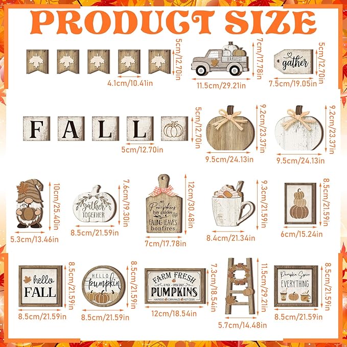 24 Pcs Thanksgiving Fall Tiered Tray Decoration Set Thanksgiving Table Sign Pumpkins Farmhouse Decor Gnome Maple Leaves Decorative Trays Harvest Wood Blocks Signs Block Tabletop for Autumn