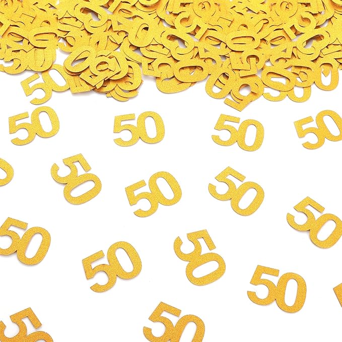 50th Happy Birthday Confetti Decorations - 50th Wedding Anniversary Party Table Decorations, Gold Glitter Number 50 Party Supplies
