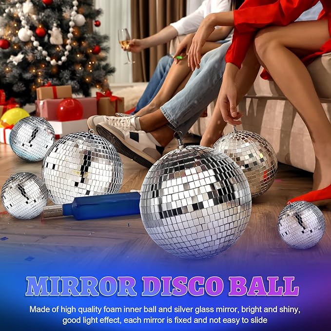 17 Pcs Disco Ball Decorations Assorted Size Disco Ball Ornaments, Mini Large Hanging Party Favors for Christmas New Year Weddings Decor Festival Stage Prop(12, 8, 6, 4, 3.2 Inch)