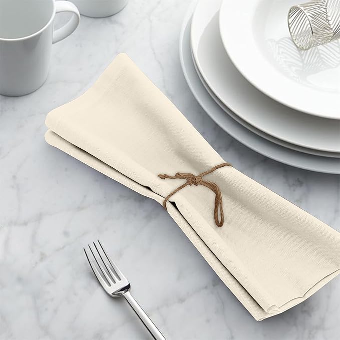 Ruvanti Cloth Napkins Set of 12, 18x18 Inches, 100% Cotton, Washable, Soft & Absorbent, Perfect for Wedding, Christmas, ‎Thanksgiving Dinners - Antique White