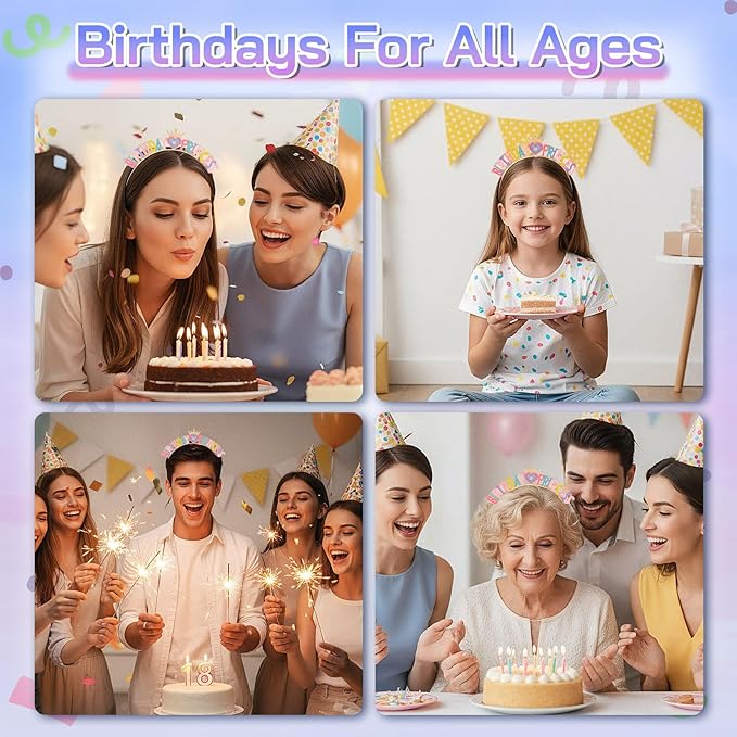 Birthday Headband,Happy Birthday Headband for Women,Princess Birthdays Crown Tiara, Colorful Heart Design,Great Gifts Crown Gift Party Decorations for Women Girls