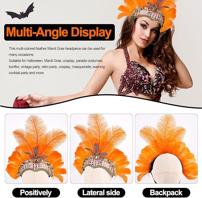 Women's Carnival Feather Headpieces Sequin Headdress for Wedding Masquerade Party Cosplay Feather Headbands