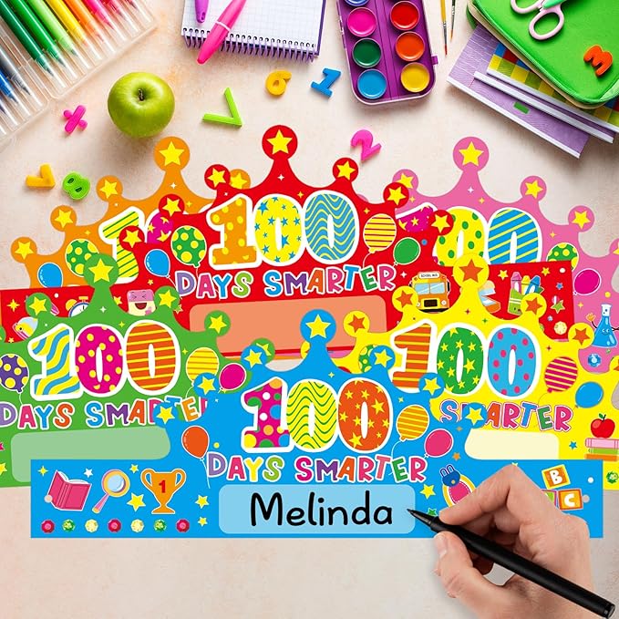 36 Pack 100 Days Paper Crowns Happy 100th Day of School Party Hats 100 Days Celebration Classroom Party Supplies
