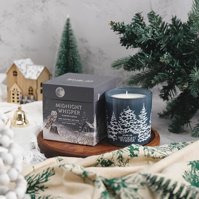 ROMIIE ZOI Christmas Scented Jar Candle - 6oz Soy Wax Candle - Midnight Whisper Infused with Snowy Night Aroma - with Beautiful Keepsake Box Special for Christmas/Holiday Gifts