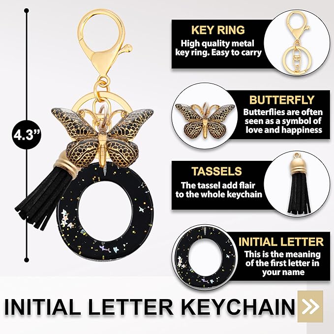 Initial Letter Keychain, Butterfly Keychain Cute Resin, Initial Keychain Backpack Charms, Key chain for Women, Girls