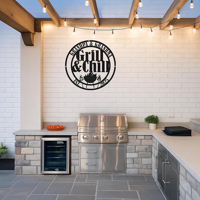 Custom BBQ Metal Sign Personalized Grill Name Wall Art for Outdoor Kitchen Patio Backyard Decor Fathers Gift for Dad Grandpa Husband Barbecue Smoker Area Sign, Grilling Lover Gifts 51