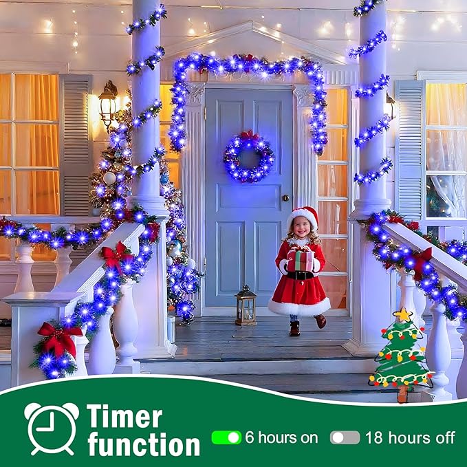 SAUIRS 197FT 500 LED Christmas Lights Outdoor String Lights with 8 Modes Timer Waterproof Fairy Light Plug in for Outside Indoor Party Xmas Palm Tree Yard Wedding Decorations(Blue)