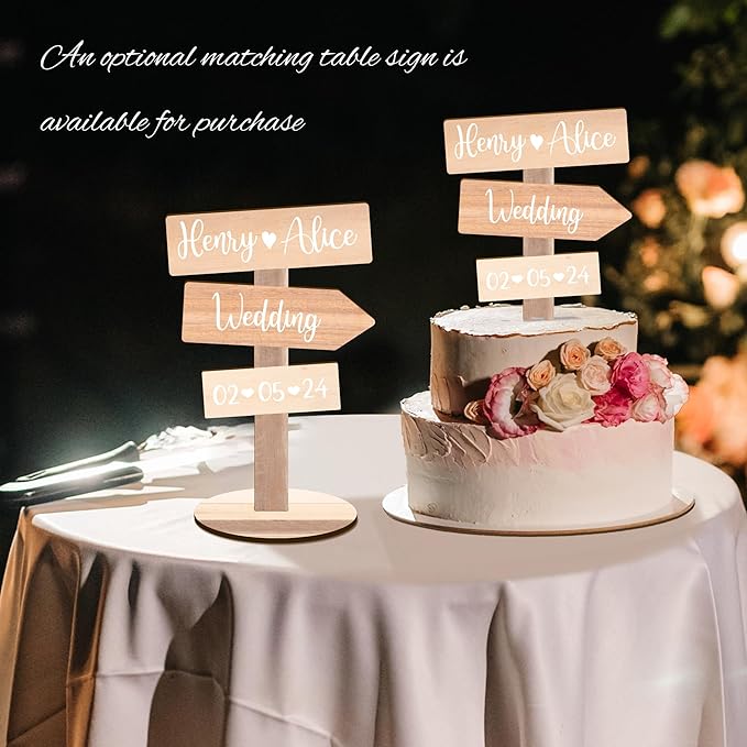 Personalized Rustic Wedding Cake Topper in Wood Custom Bride & Groom Names Initials Wedding Date Cake Decoration (Maple Texture)