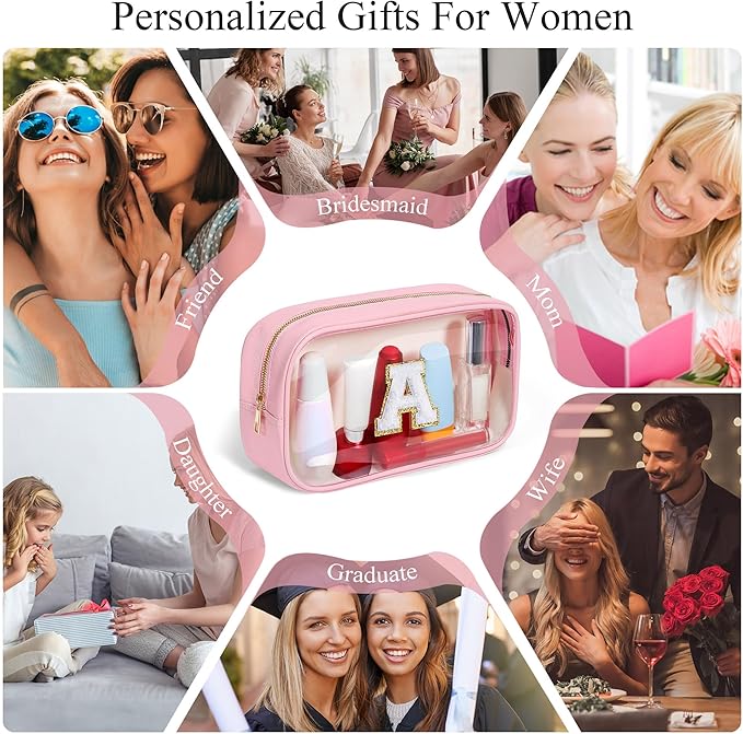 YOOLIFE Graduation Teacher Gifts Travel Toiletry Bag, Clear Makeup Bag Preppy Cosmetic Bags Organizer Travel Essentials Pink Gifts for Girls Teen Girlfriend Kids Birthday Gift Preppy Stuff M