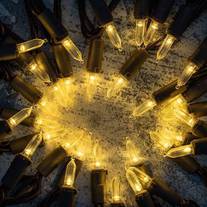 YULETIME Warm White LED Christmas Lights with Brown Wire, 33 ft 100 Count UL Certified Commercial Grade Holiday String Light Set (Warm White - Brown Wire)