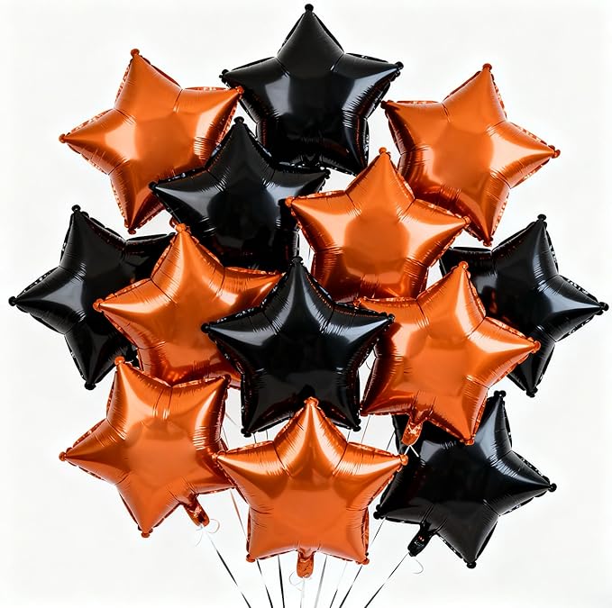 Star Balloons,12Pcs Black Orange Star Shaped Foil Balloons,18Inch Large Helium Polyester Film Balloon for Baby Shower Birthday Anniversary Party Decorations