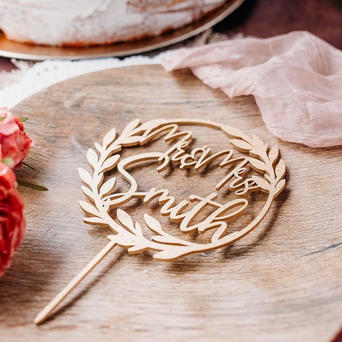 Wedding Custom Personalized Acrylic Wood Cake Topper, Hexagon, Geometric Cake Topper, Birthday Topper, Rustic Elegant Classic Cake Toppers