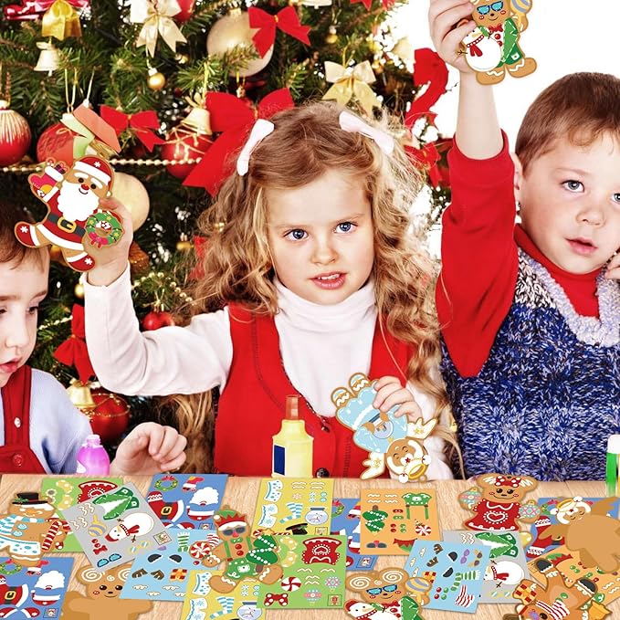 Christmas Ornaments DIY Art and Crafts for Kids - 28 Pack Make You Own Christmas Gingerbread Man Ornaments Hanging Pendants with Christmas Stickers for Xmas Tree Holiday Home Classroom Party Favors