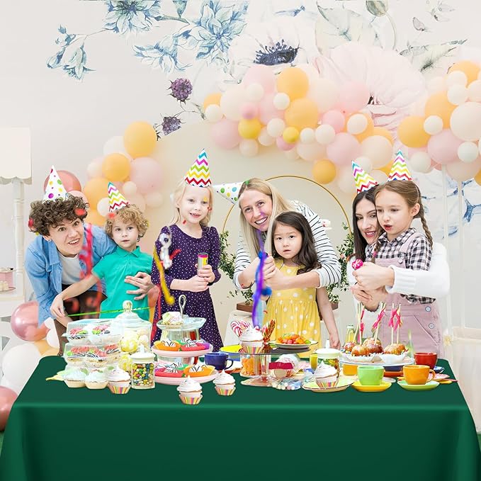 WNINK 2 Pack Dark Green Plastic Tablecloth Disposable Table Covers 54" x 108" Table Cloths for Bridal Shower Engagement Wedding Birthday Picnic Plastic Table Cloths for Parties