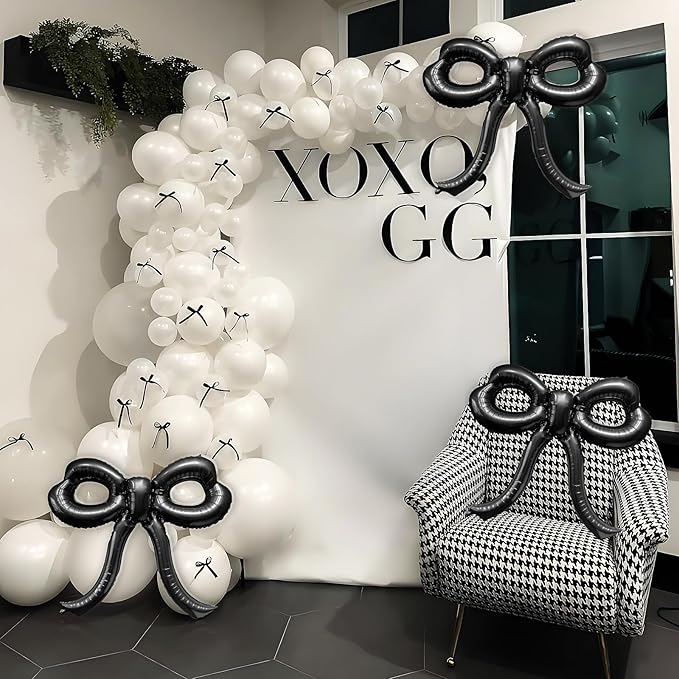 2 Pcs Bow Birthday Decorations Black Bow Balloons Bow Party Decorations Giant Foil Balloon for Girl Women Baby Shower Bridal Engagement Wedding Decor Bachelorette Party Supplies