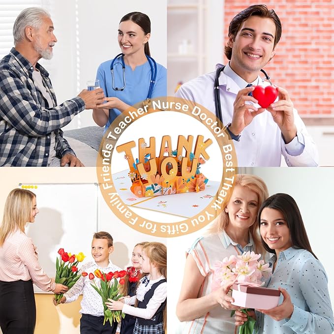 Pop Up Thank You Card - 3D Thank You Pop Up Card with Envelope Appreciation Gift for Parents Family Friends Colleague Teacher Doctor Nurse