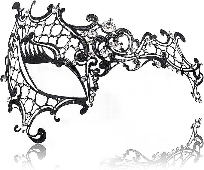 Venetian Masquerade Mask for Women - Ultralight Shiny Metal Rhinestone Party Evening Prom Ball Mask