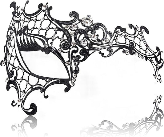 Venetian Masquerade Mask for Women - Ultralight Shiny Metal Rhinestone Party Evening Prom Ball Mask