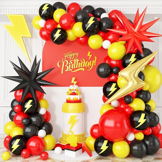 Red Black Yellow Balloon Arch Kit, Cartoon Game Birthday Party Decorations,Cartoon Theme Latex Balloon Flashballoons Arch for Boys Cartoon Ball Baby Shower Birthday Party Supplies