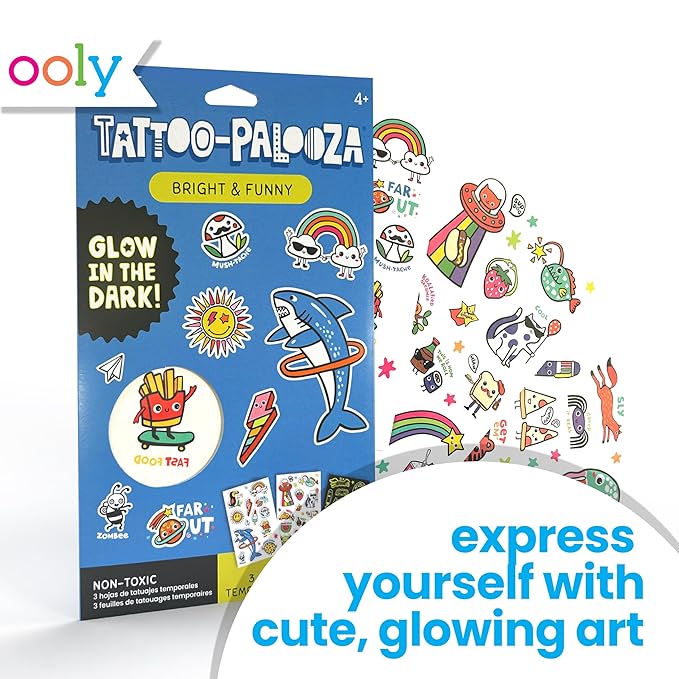 Ooly 40+ Glow in the Dark Temporary Tattoos For Kids, Safe & Non-Toxic Temporary Tattoo, Party Favors Gifts for Kids - Bright & Funny