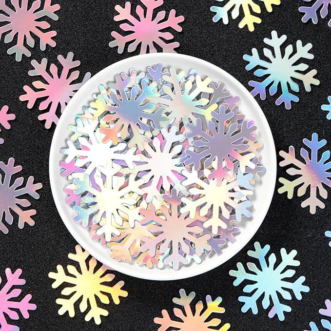 Snowflake Snow-Iridescent Party-Decorations Frozen Paper-Confetti - 100pcs Glitter Christmas Holographic Table Confetti,Winter Wonderland Birthday Supplies New Year Baby Shower Decor Lasting Surprise