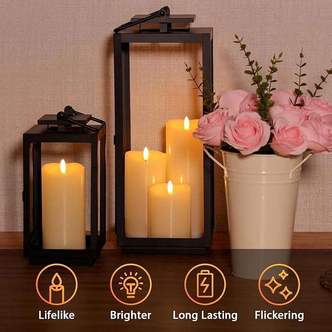 Outdoor Flameless Candles with Remote Timer - Waterproof Realistic Flickering LED Pillar Electric Battery Operated Fake Candle for Holiday Home Wedding Fireplace Decor - Ivory White 3 Pack (4”6”8”)
