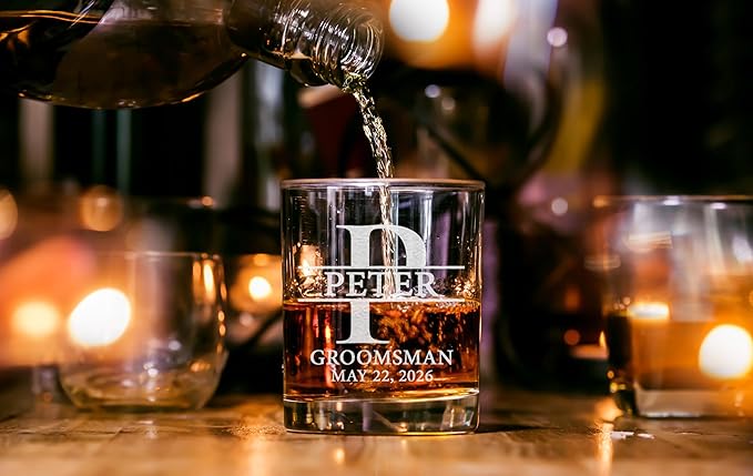 Set Of 3, Personalized Whiskey Glass For Groomsman Gifts, Best Man, Groom, 11oz Old Fashioned Custom Monogrammed Whiskey Glass