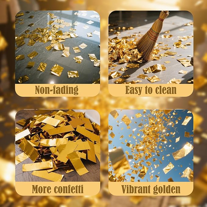 5-Pack Gold Confetti Poppers, 12-Inch Recyclable Confetti Cannons for Weddings, Birthdays, Graduations, and Festive Gatherings.