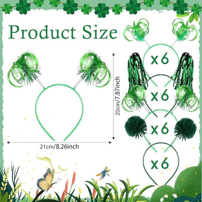 Censen 24 Pcs Pom Pom Headband Tinsel Wrapped Ponytails Head Bopper Costume Headwear Halloween Party Hair Accessories