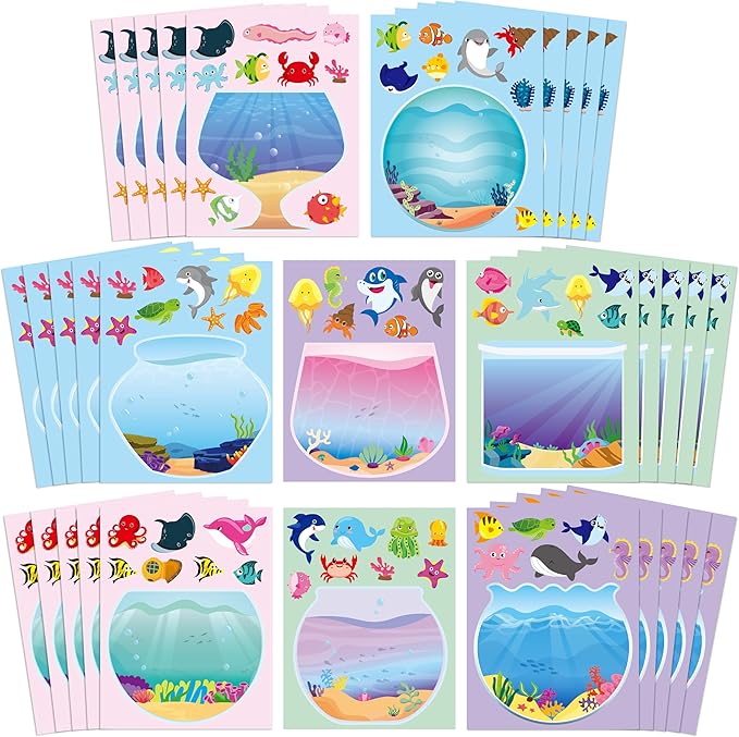 CY2SIDE Ocean Animal Face Sticker - 40PCS Summer Sea Animal Aquarium Scene Make a Face Sticker Sheets for Kids Make Your Own Under The Sea Fish Tank Scene Craft Games for Kids Classroom Activities