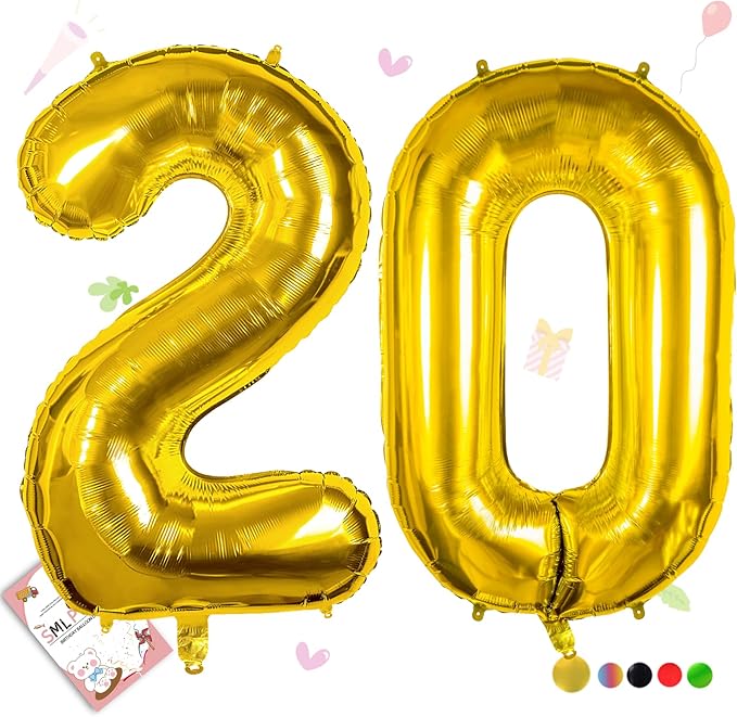 Smlpuame 40 inch Number Balloon 0-9 Gold Large Number 20 Balloons,Digital Balloons for Birthday Party Celebration Decorations Supplies, Helium Foil Number Balloons for Wedding Anniversary