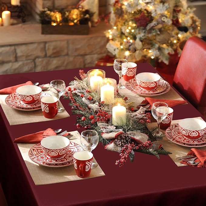 sancua 2 Pack Burgundy Tablecloth 60 x 120 Inch, Rectangle 8 Feet Table Cloth - Stain and Wrinkle Resistant Washable Polyester Table Cover for Dining Tables, Buffet Parties and Camping