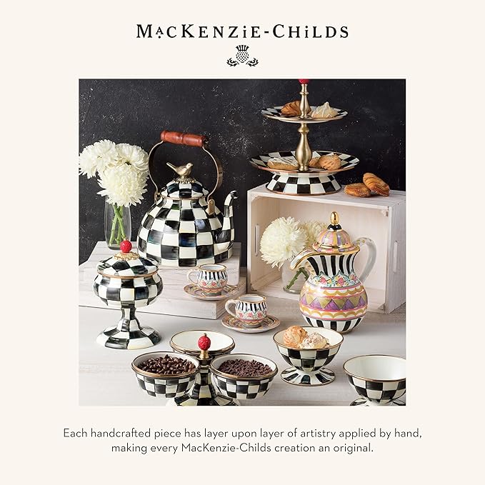 MACKENZIE-CHILDS Cocktail Napkin Holder, Kitchen Napkin Holder for Table and Countertop, Black-and-White Courtly Check