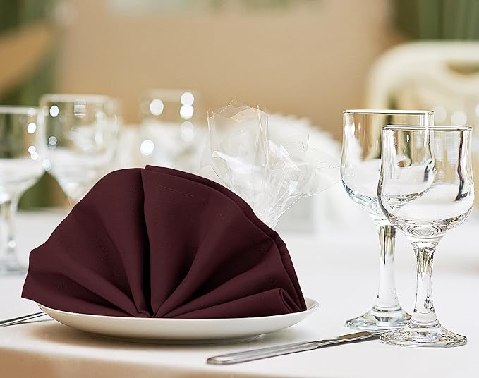 Utopia Home [24 Pack, Burgundy] Cloth Napkins 17x17 Inches, 100% Polyester Dinner Napkins with Hemmed Edges, Washable Napkins Ideal for Parties, Weddings and Dinners