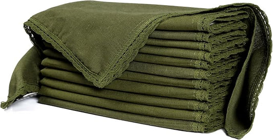 Ramanta Home Linen Flax Cloth Napkins Set of 12| 18x18 Inch | Premium Cotton Linen Flax Lace Soft & Durable | Washable Ideal for Everyday Use Parties Thanksgiving Christmas Halloween Olive Green
