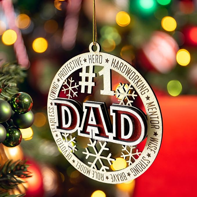 #1 Dad Wooden Christmas Ornament – Best Dad Ever 2024, Father’s Day Tree Décor, Hero Ornament