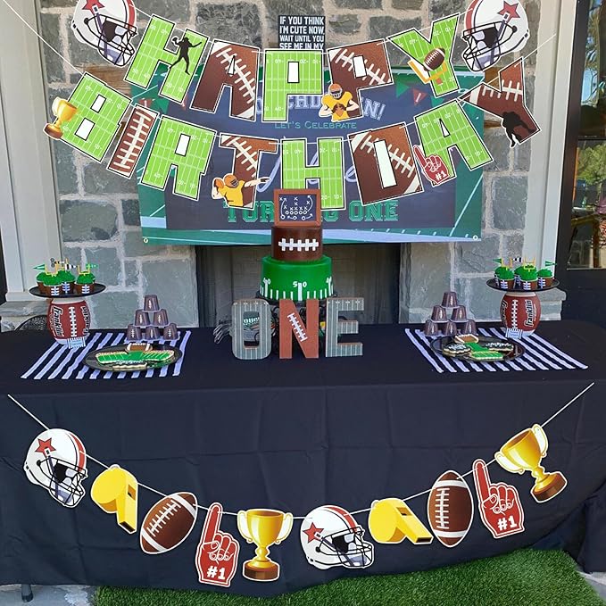 SUNBEAUTY Football Happy Birthday Banner Football Birthday Party Decorations Football Themed Party Supplies Bowl Game Sport Themed Happy Birthday Banner | Pre-Strung
