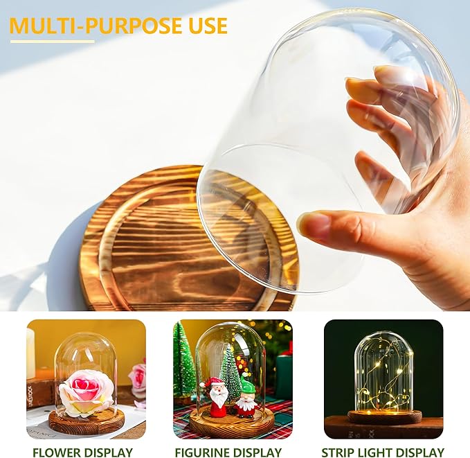 ZEERSHEE 5.5“ x 3.9“ Glass Display Dome Cloche with Wooden Base for Home Decoration