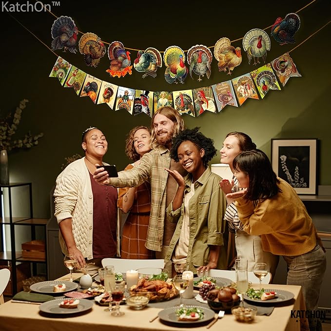 KatchOn, Vintage Thanksgiving Banner - 10 Feet, 2 Strings | Turkey Banner for Turkey Decoration | Vintage Thanksgiving Decorations Indoor, Harvest Decorations
