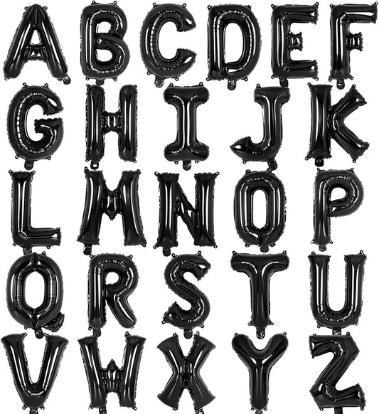 26 Pcs Black Letter Balloons,16 Inch Foil Alphabet Letter Balloons,Letter A-Z Balloon Banner Custom Phrase Balloon for Birthday Party Wedding Anniversary Decoration (Black 26pcs)