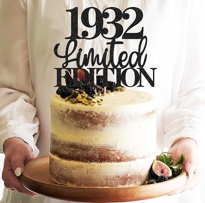 Limited EDITION 1932 Cake Topper - Black Glitter Happy 93rd Birthday Party Cake Decoration Supplies, Cheer to 93 Years Cake Bunting Decor for 93rd Birthday Party Photo Booth Props