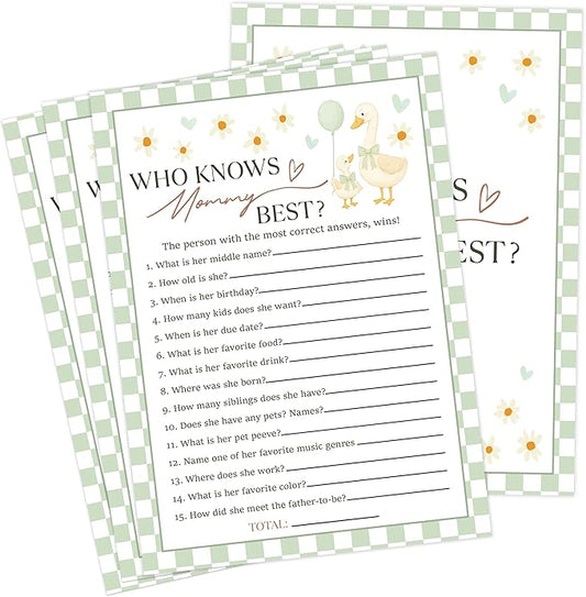 Goose Baby Shower Games, Sage Green Little Goose Who Knows Mommy Best Game for 30 Guests with Game Cards, Gender Reveal, Baby Shower Supplies & Decorations (DV18)