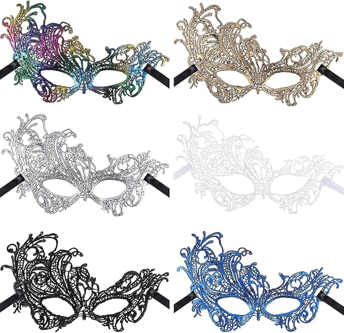 JOVITEC 6 Pieces Masquerade Mask for Women Halloween Lace Multicolored Venetian Mask for Carnival Mardi Gras Evening Prom