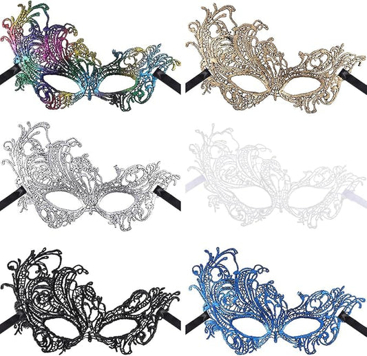 JOVITEC 6 Pieces Masquerade Mask for Women Halloween Lace Multicolored Venetian Mask for Carnival Mardi Gras Evening Prom