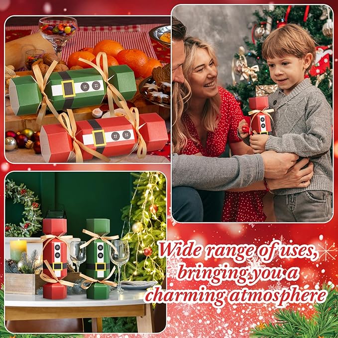 Xinnun 50 Packs Christmas Cracker Kit No Snap Xmas Party Table Favors Snowflake Reindeer DIY Christmas Party Cracker Candy Boxes for Holiday Dinner Decoration Gift(Belt Style)