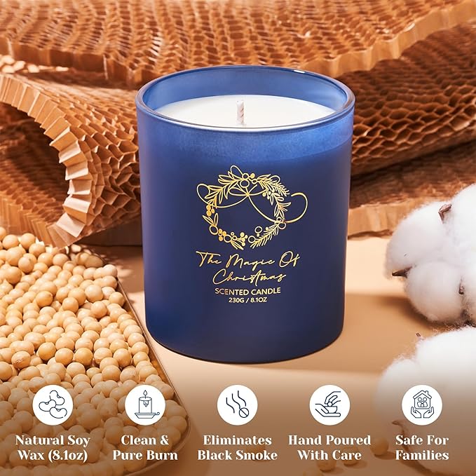 M&SENSE Christmas Holiday Candle - The Magic of Christmas Scent, 8.1oz Soy Wax, Ideal Winter Home Decor Gift for Women and Men