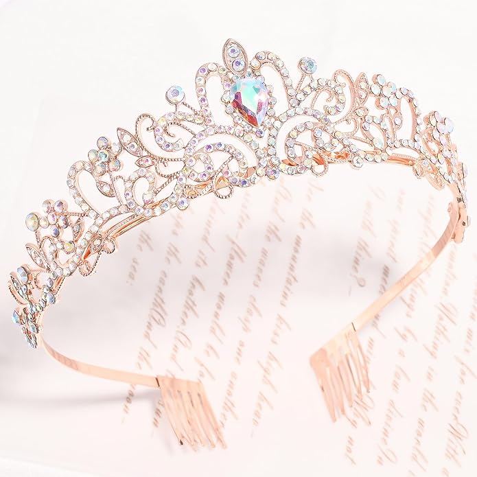 TAROSE Crowns for Women and Girls, Queen Crystal Gold Silver Tiaras with White Rhinestone and Combs, Goddess Crown for Wedding Bride Birthday Princess Bridal Shower Hair Accessories for Women