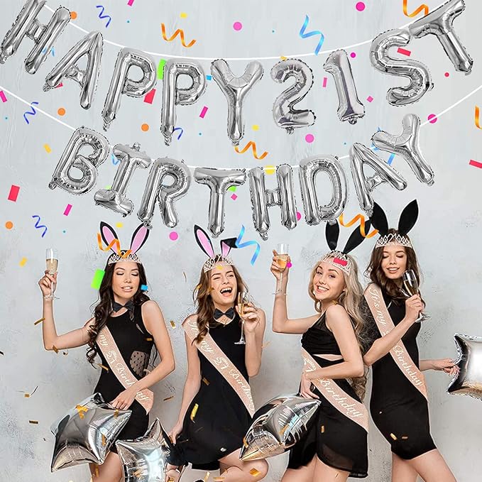 76pcs Happy Birthday Balloon Banner, Silver Balloons Letters, Personalized 16" Mylar Foil Birthday Decorations includes 2 Sets A- Z, 1 set Number 0-9 and "HAPPY BIRTHDAY" letters (with Balloon Pump)